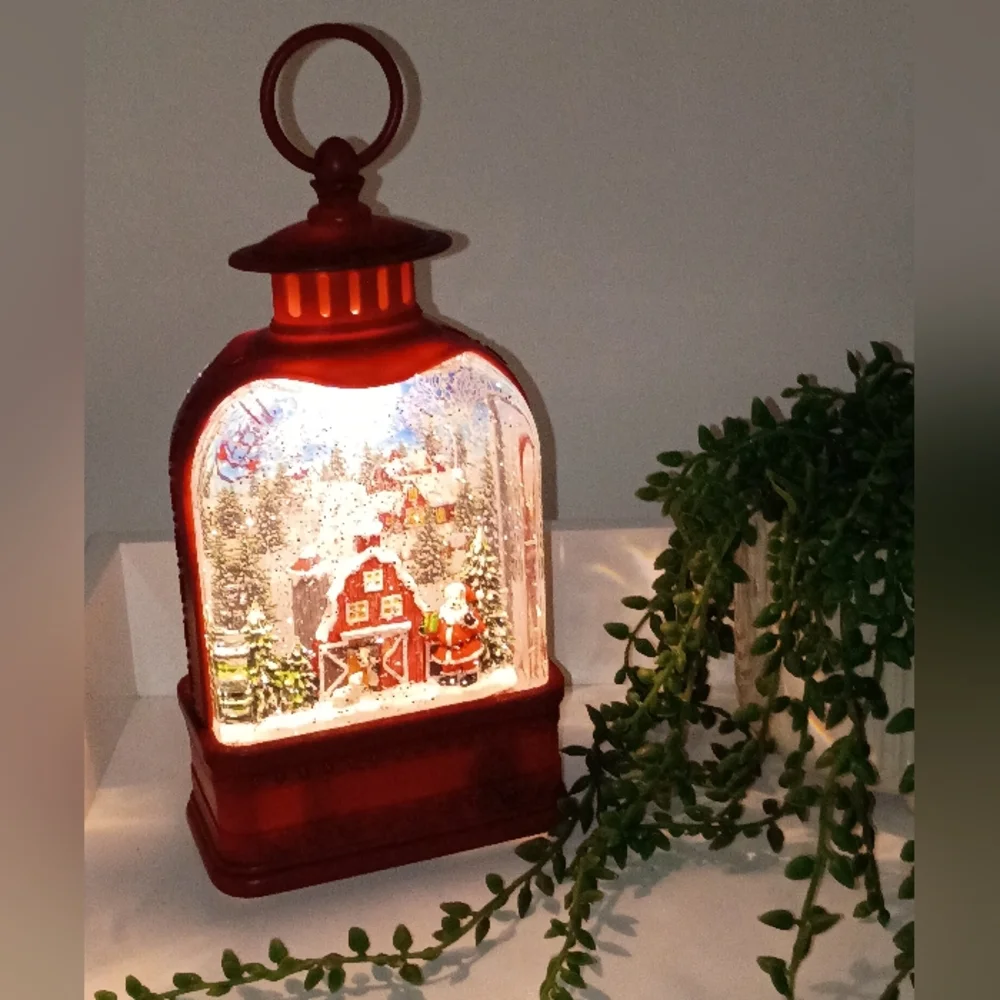 Festive Red Holiday Lantern with Santa Scene - Picture 6 of 8